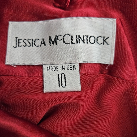 Jessica McClintock Bubble Dress Red One Shoulder Ruffle Satin Knit 10 - Picture 9 of 11